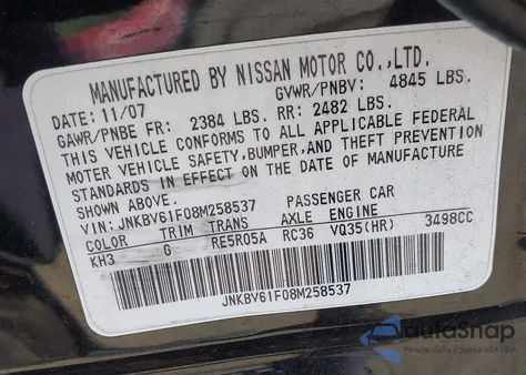 2008 Infiniti G35 из США, поврежденный, VIN JNKBV61F08M258537